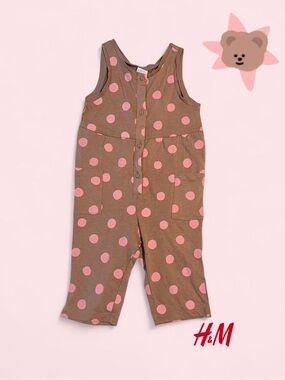H&M Tan Jumpsuit with Pink Polka Dots